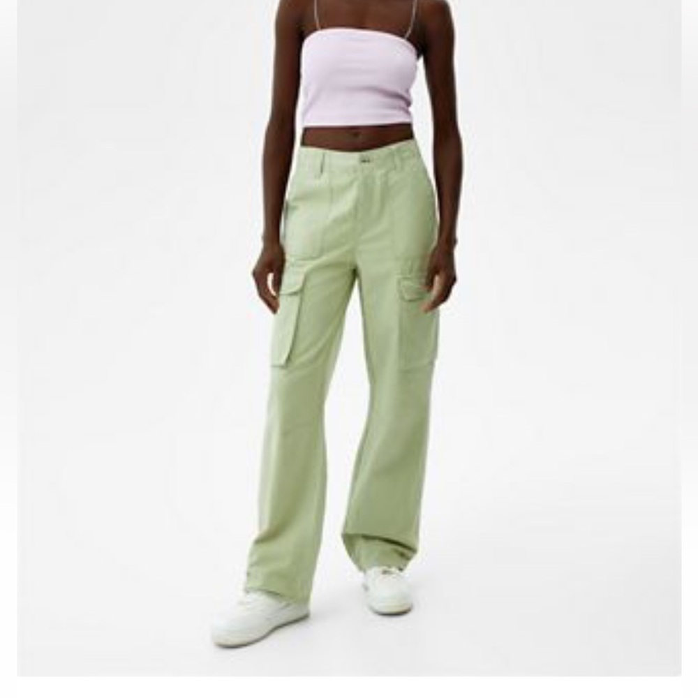 Bershka straight leg cargo pants in khaki